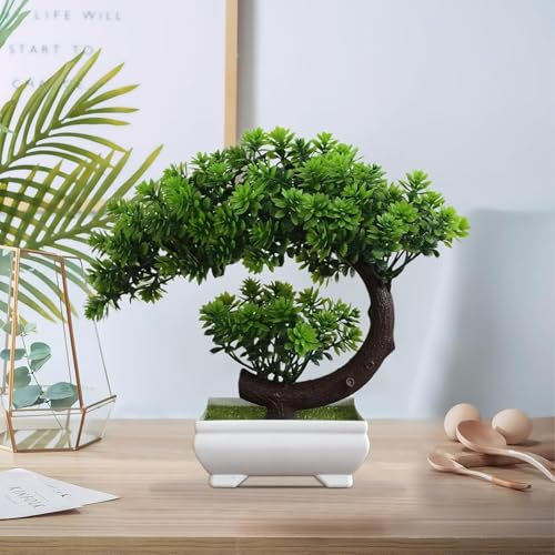 AIZHAZHA Bonsai Artificiel Realiste, 25cm Plantes Artificielles Interieur, Fausse Plante Interieur, Banzai Artificielles, Arbre Artificiel, Plante Verte Artificielle, pour Balcon, Bureau, Maison Deco