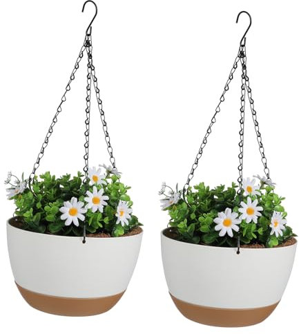 INOOMP 2satz Hängende Pflanzentöpfe Mit Wasserablaufschalen Strapazierfähige Blumentöpfe Für Innen Und Außenbereich Platzsparende Aufhängung Für Pflanzen Mittlerer