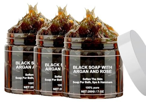Generisch Black Soap, Morocco Body Scrub, Tiefenreinigung, Moroccan Black Soap, Peeling Duschgel für Weiche Haut, Nagelhautreinigung, Weiche Hautstruktur 200g (3)