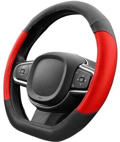 Upgrade4cars D-Form Lenkradbezug in Rot | Lenkradschoner Universal | Lenkradhülle für Sommer & Winter | Autozubehör Innenraum Deko