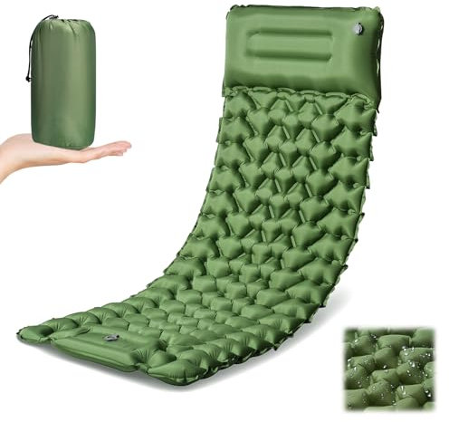 Yewkoisl Isomatte für Camping – Ultraleichte (0,9 kg) aufblasbare Campingmatratze mit integriertem Kissen und Fußpumpe, 10,2 cm dickes, kompaktes Luftpolster für Rucksackreisen, Wandern, Reisen