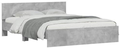 vidaXL Bettgestell, Bett mit Kopfteil LED-Beleuchtung, Doppelbett, Schlafzimmerbett, Bettrahmen mit Lattenrost, Betongrau 150x200 cm