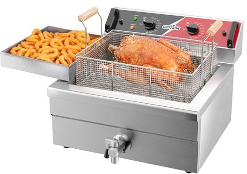 CROSSON 24L Elektrisch Dreifachkorb Fritteuse mit Ölablassauslauf, Ölablassgestell, kommerzielle Donut-Fritteuse zum Braten eines ganzen Fisches oder Hühnchens