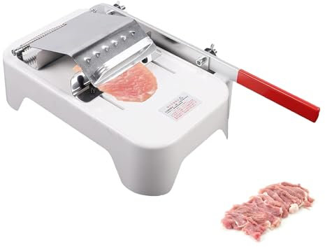 POGOAO Manual Frozen Meat Slicer, Stainless Steel Meat Cutter with 10 Frozen Meat Bag, Household Mutton Roll Food Slicer, Adjustable Thickness, Multifunction Meat Slicer for Home Cooking