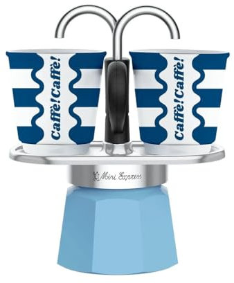 Bialetti Mini Express, cafetera de 2 tazas con juego de tazas de café, azul, colección Dolce Vita