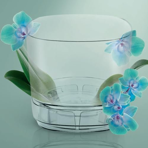 alqua 17CM Transparent Orchid Pot – Round Self Watering Planter with Drainage – Clear Plastic Pot for Orchids – Indoor & Outdoor Use – Modern Orchid Container – Breathable Design