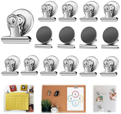 MEISO 15 Piezas Clip Magnético, Clip de Metal Magnético, Pinzas Magnéticas para Nevera, Clips Magnéticos para Pizarra, Nevera y Pizarra magnética, Imanes con Pinza Extra Fuertespara Cocina y Oficina