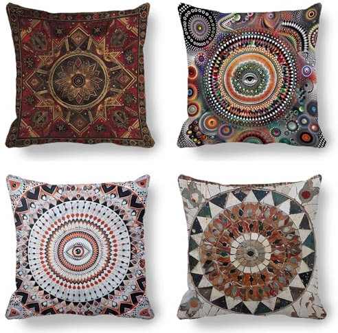 Kissenbezug 65x65cm Retro, Outdoor Kissen Abstrakt 4er Set, Kissenbezüge Doppelseitig Gedruckt Muster Design mit Unsichtbarem Reißverschluss Quadratischer Dekokissen aus Samt für Zimmer Deko HO-D