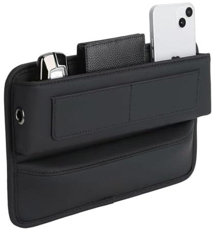 Car Seat Gap Filler Organiser, PU Leather Car Storage Box, Front Seat Pockets Organizer for Mobile Phones, Cards, Sunglasses & Keys (Black)