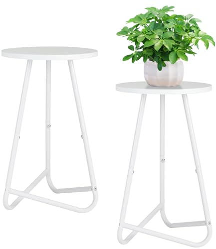 HDANI 50cm Rund Pflanzenständer,Blumenständer 2 set,Pflanzenregal aus Holz und Metall,Modernes Regal für Zimmerpflanzen für Wohnzimmer, Balkon und Büro,Weiß