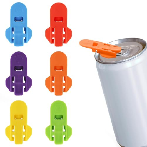 6PCS Reusable Leakproof Can Cover & Easy Can Opener - Colourful Plastic Drink Protector Caps with Ring Pull Opener, Prevent Insects Dust for Pop Beer Coke Soda at Outdoor BBQ Garden Party Picnic