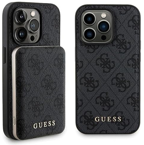 Guess - 4G - Metalen Logo Case Set voor iPhone - 13 - Pro - Max - + - 5000mAh - MagSafe - Powerbank - Zwart