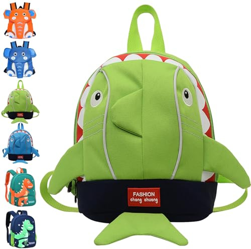 LUKIUP Tier Kindergartenrucksack, Tier Kinderrucksack Jungen Mädchen, Kleiner Freund Rucksack Kindergarten, Rucksack Kinder für Kita Kindergarten Kinder (Grüner Hai)