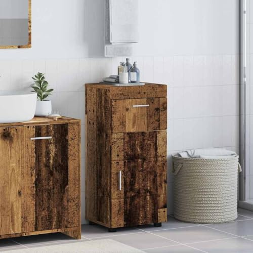 Qnhdfrt Tulum Armoire de salle de bain en bois recyclé 37 x 31,5 x 82 cm avec porte, étagère sur pied, armoire à pharmacie moderne pour salle de bain, cuisine, couloir