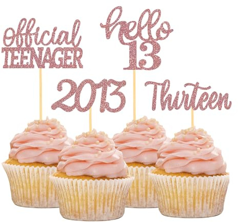 24 Stück 13. Geburtstag Cupcake Topper 13 von 2013 für 13. Geburtstag Junge | Rose Gold Geburtstagsdeko 13, Glitzer 13 Geburtstagsfeier Zubehör Party Dekoration Kuchendekoration