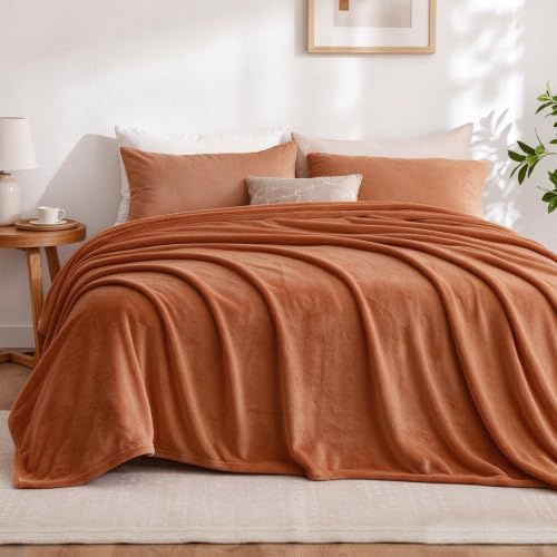 Aisbo Kuscheldecke Flauschig Decke Orange- Fleecedecke 220x240 cm Sofadecke Couchdecke, Weich Kuschelige Wohndecke Terracotta für Wohnzimmer Sofa Couch Blanket Warme Große Decke XXL