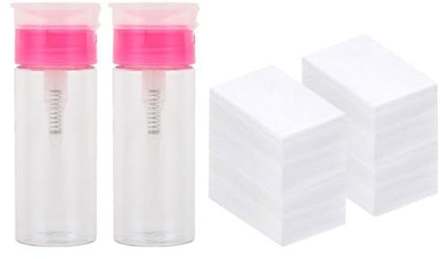 Healeved Set Solvente per Smalto Salviette Unghie 650 Pz, Bottiglie Vuote 100ml Erogatore a Pompa Ricaricabile, Bocca Larga per Facile Riempimento, Pratico per Rimozione Semipermanente