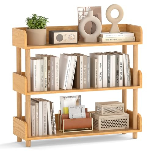 COSTWAY Bücherregal mit 3 offene Ebene, freistehendes Standregal mit Holzrahmen & Oberkante, Holzregal Lagerregal, Aufbewahrungsregal für Wohnzimmer, Schlafzimmer (80 x 24 x 74 cm)