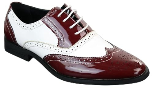 Infinity Leather Dolcetto Herren-Lackleder-Schnürschuhe, rot-weiße Brogues, Elegante Business-Schuhe