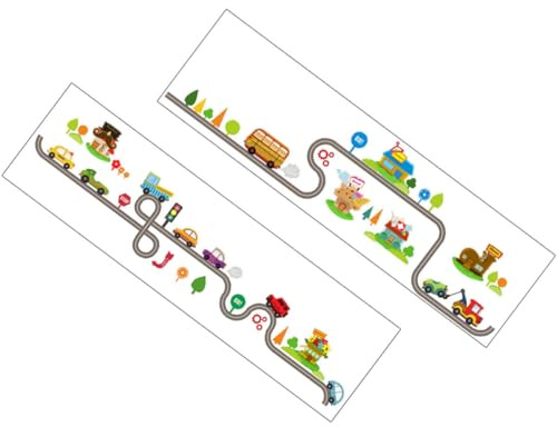 NULYLU 2 Sheets Wall Decals Car and Rail Stickers PVC Material Easy to Stick and Not Easy to Fall Off Cartoon Style for DIY Decoration Design and Bedroom