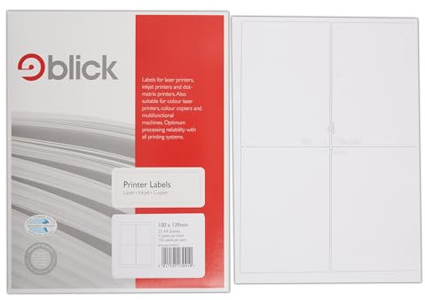 Blick Labels, White, 4 Per Sheet 25 Sheets, Rectangular, 100mm x 139mm, 100 Labels, For Home, Office, Family, School