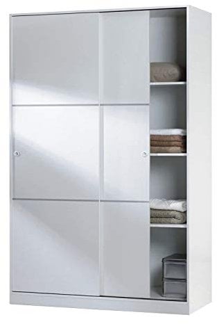 Habitdesign Kleiderschrank mit 2 Schiebetüren, Kleiderstange und Regalen, Schlafzimmerschrank, Modell Top 120, Hochglanz-Finish, Maße: 120 cm (L) x 200 cm (H) x 50 cm (T)