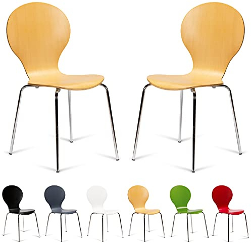 Your Price Furniture.com 2 Keeler Style Kimberley Chrome and Metal Stackable Dining Chairs Choice of Slate Grey Red Green White Black or Natural - Kitchen Cafe Bistro Style Stacking Chairs (Natural)