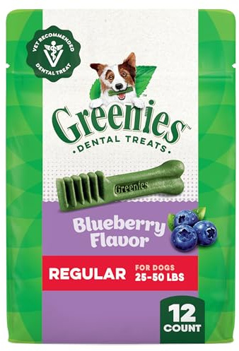 Greenies Veterinarian-Recommended Natural Dental Dog Treats, Dental Chews for Dogs, Regular Size, Blueberry Flavor, 12 oz. Pack, 12 Count