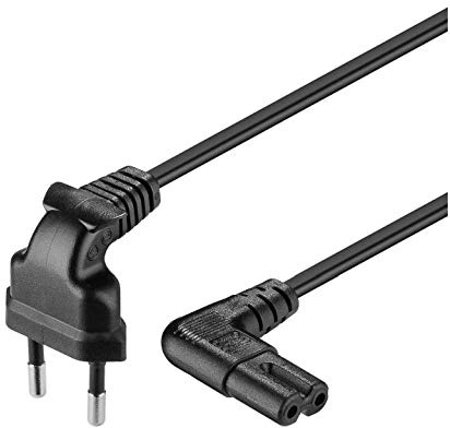 kab24® Euro Stromkabel Eurostecker (Typ C, CEE 7/16) gewinkelt auf Gerätebuchse C7 gewinkelt (2m, schwarz)