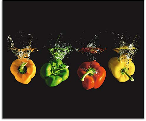 ARTland Spritzschutz Küchenrückwand aus Alu für Küche Herd Spüle 60x50 cm (BxH) mit Motiv Essen Gemüse unter Wasser Paprika Modern Dunkel Bunt S6EM