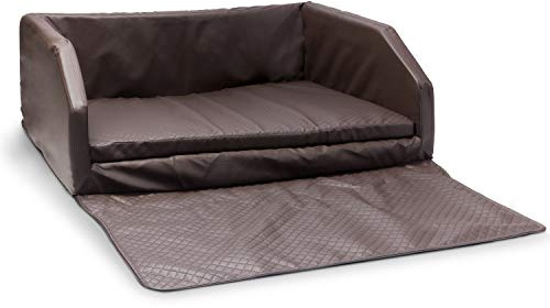 Mayaadi Home Premium Hundebett - 90 x 70 x 38 cm | Hochwertiger Autositz für Deinen Hund | Autohundebett mit Schutzdecke, Kofferraum Bett aus Kunstleder | Travel Braun - S