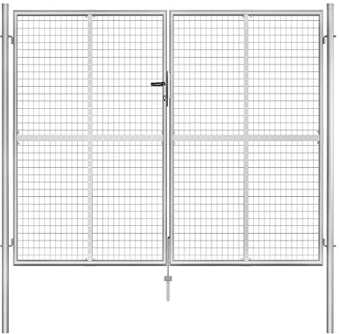 vidaXL Puerta de Jardín Acero Galvanizado Plateado 306x250cm Cercado Entrada Práctica Bricolaje Bisagras Resistentes Diseño Clásico Estable Duradera