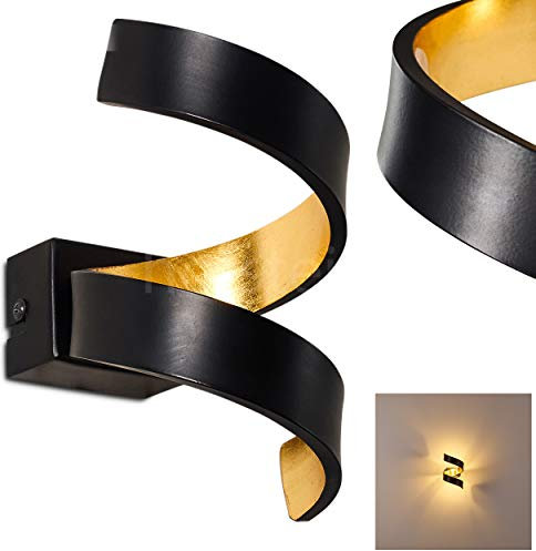 HOFSTEIN LED Wandlampe Rezat, spiralförmige Wandleuchte aus Metall in Schwarz/Gold, Wandstrahler m. 6 Watt, 360 Lumen, 3000 Kelvin (warmweiß), Innenwandleuchte mit Up & Down-Effekt