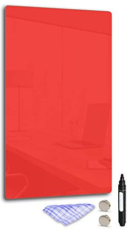 DekoGlas Magnettafel 'Rot' aus Glas 52x30cm, Memoboard inkl. Stift, Tuch & Magnet, Metall-Pinnwand für Küche & Büro