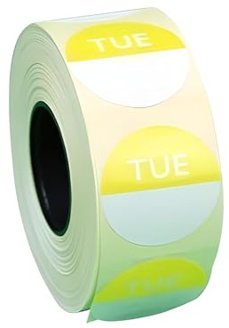 We Can Source It Ltd - 1000 Yellow Tuesday Day Dot Food Labels – Self-Adhesive Stickers for Food Rotation, Stock Control & Hygiene – Removable, Freezer Safe – with Dispenser Box for Commercial Use