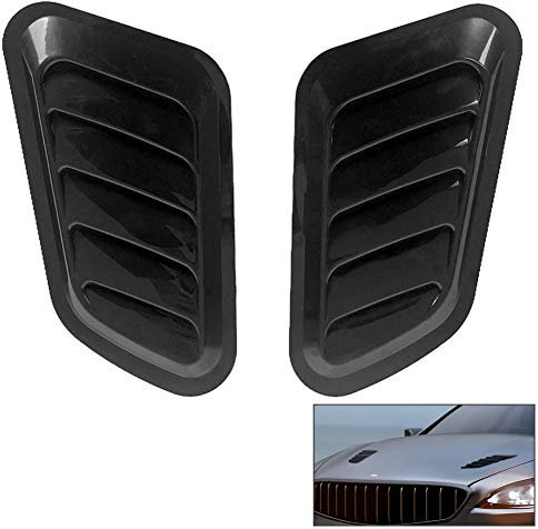QWORK® Cubierta de admisión, Cubierta de entrada de flujo de aire , Cubierta para rejilla de ventilación de capó coche , color negro, 2 unidades