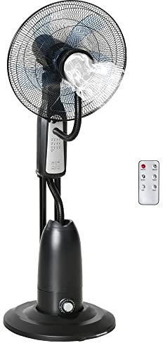 HOMCOM Ventilatore Nebulizzatore e Deumidificatore Oscillante 70° con 3 Modalità, Telecomando e Timer 7.5h, Tanica 2.8L, 90W, Ф44.5cm x 120cm