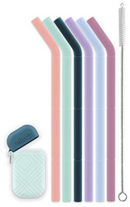 Ello Impact Silicone Fold & Store Straws with Carry Case, 6 Piece, Beach House