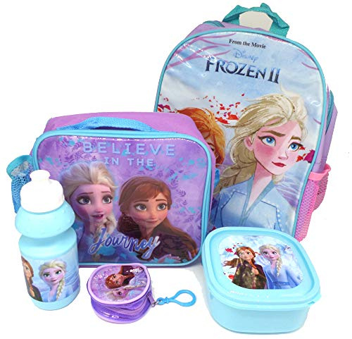 Disney Frozen Set Regalo Zaino + Portafoglio + Borsa Termica + Bere Bottiglia + Sacco Per Il Pranzo - Licenza Ufficiale - Backpack + Coin Purse + Lunch Bag + Sports Bottle + Sandwich Box - Gift Bundle