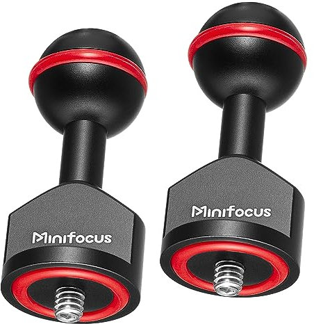 MINIFOCUS 2Pcs 1'' Ball Adapter auf 1/4-20 Schraube, Universal Kugelgelenk Halterung mit 1/4 Schraube Basis Adapter für Unterwasser Kamera Arm Tray Tauchen Fotografie System