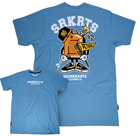 SOURKRAUTS T-Shirt Herren Elio Größe S - Kurzarm Shirt mit Print Aufdruck - blaues Oberteil aus Baumwolle