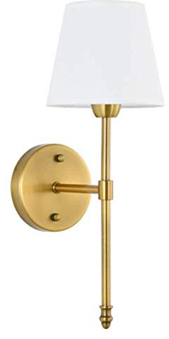 Modern Wandleuchte aus Metall in Gold Wohnzimmer Leuchte Lampe mit Weiß Schirm Stoff Wandlampe Schlafzimmer Licht Leselampe Wand Esszimmer Beleuchtung Innen Flur Lampe Bad Spiegellampe, E14 Max. 40W