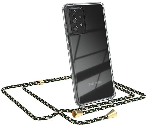 EAZY CASE Handykette kompatibel mit Samsung Galaxy A52 / A52 (5G) / A52s (5G) Handyhülle mit Umhängeband, Handykordel mit Schutzhülle, Silikonhülle, Hülle mit Band, Kette, Grün Camouflage