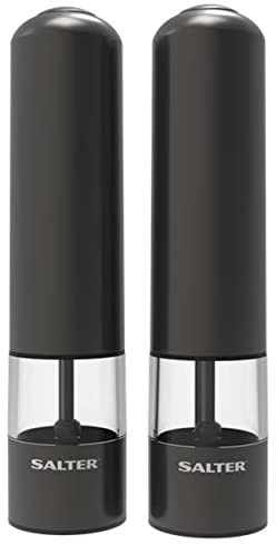 Salter 7538 GMXR Rechargeable Salt &Pepper Mills - USB Cable, Electric Grinder Set, Easy One Hand Operation, Ceramic Mechanism, BPA-Free, Adjustable Grind, for Arthritis Hands, 60g Salt/30g Pepper