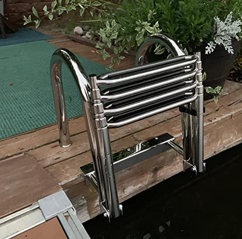 OUPAI Leitern für Boote Edelstahl Teleskop Boot Marine Leiter, 4-Stufen Klappbare Badeleiter, Marine-Boot-Yacht-Schwimmpool Deckleiter, Steg Ponton Einstiegsleiter