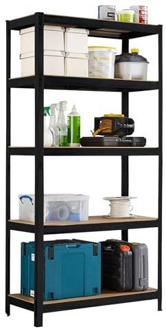 Neo 5 Tier Large Tall Steel Heavy Duty Garage Shed Pantry Standing Metal Shelving Racking Rack Unit Storage Organiser Racks 180x90x41 (Black)