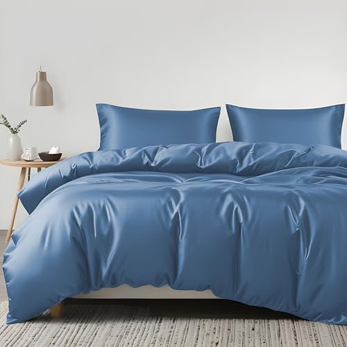 LINENWALAS 2-teiliges Bettbezug-Set aus 100% Tencel mit Reißverschluss & Eckbändern – weichste, kühle Eukalyptus-Bettlaken –(Bahamas-Blau, 2-teiliges Bettbezug-Set für Einzelbett)