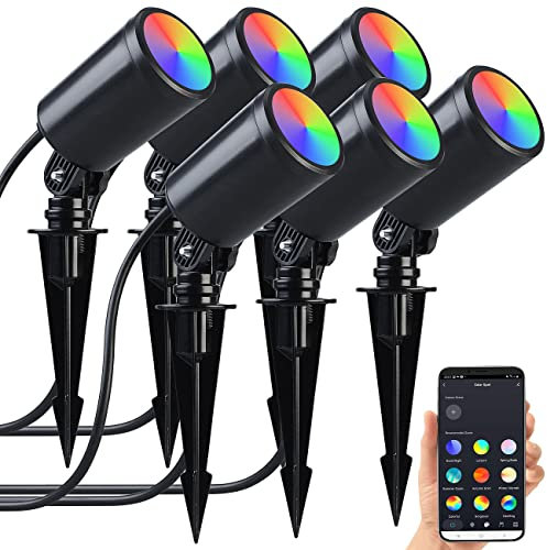 Luminea Home Control Gartenspots: 2x 3er-Set WLAN-Gartenstrahler, dimmbar, RGB & CCT, je 520 lm, App (LED-Gartenstrahler RGB, LED-Erdspießstrahler, Pflanzenlicht)