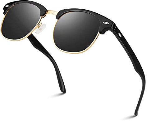LINVO Polarisierte semi-randlose Sonnenbrille Herren Damen, klassische dunkle Retrobrille mit halbem Rahmen und UV Schutz