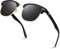 LINVO Polarisierte semi-randlose Sonnenbrille Herren Damen, klassische dunkle Retrobrille mit halbem Rahmen und UV Schutz